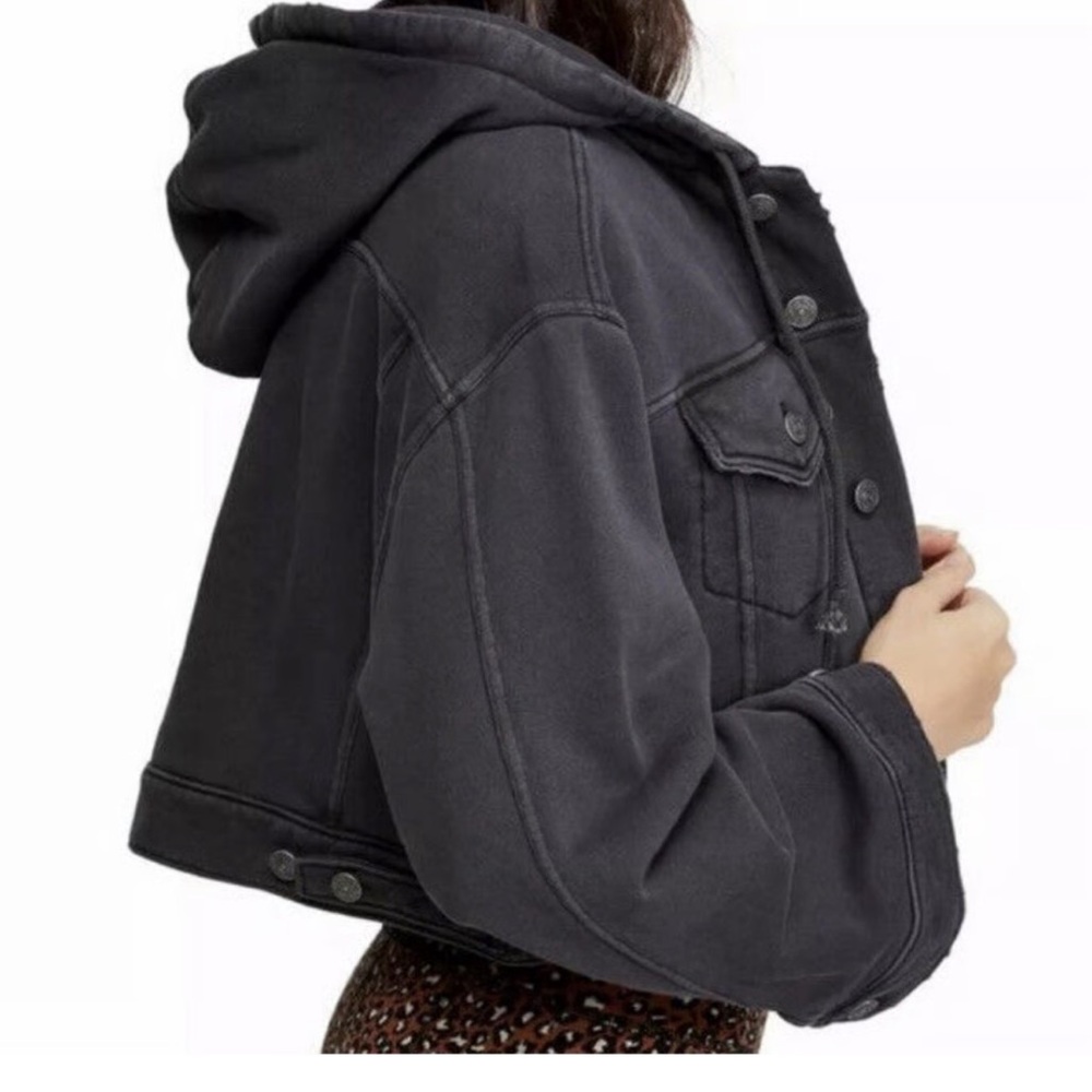 💋 FREE PEOPLE Cropped Moto Jacket Hoodie